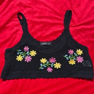 Black crotchet crop top with flowers
